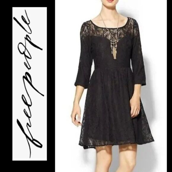 Free People Shake It Up Black Laced Skater Dress - Picture 1 of 13
